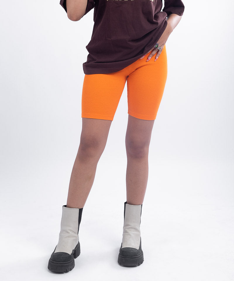 Girls Neon Orange Longer Bike Sports Shorts