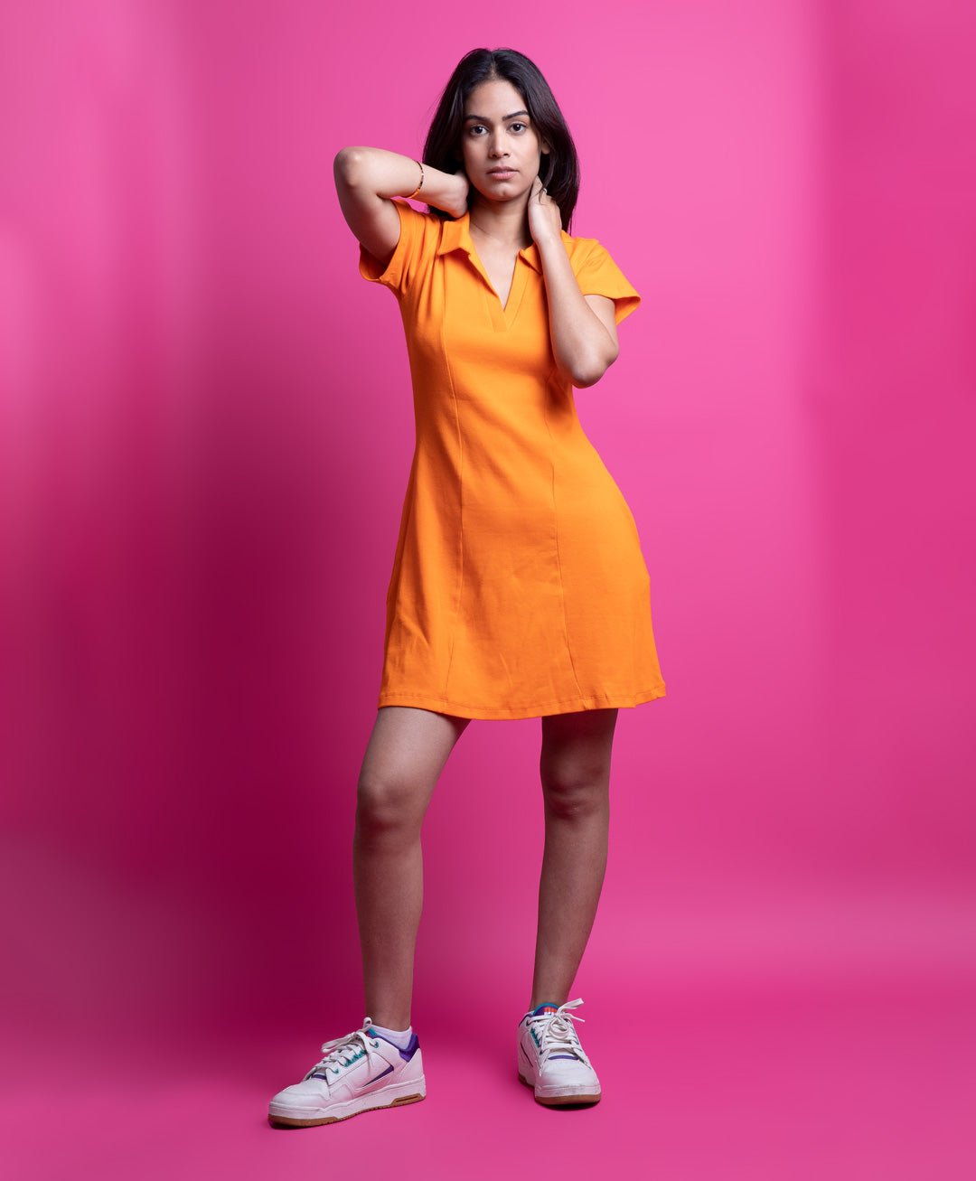 Neon orange ribbed store dress