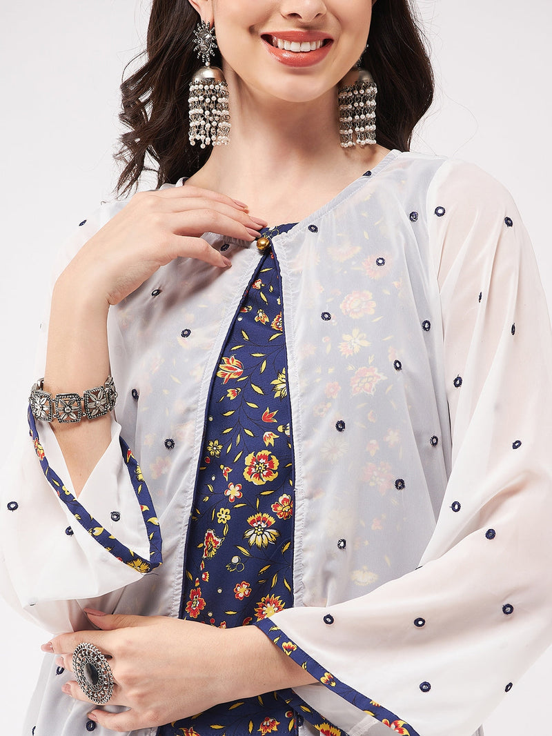 Mughal Printed Top  With Skirt And Embroidered Shrug