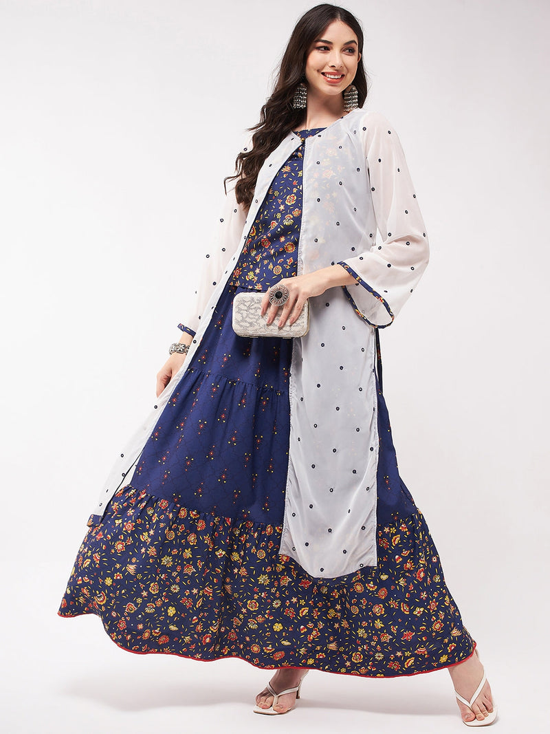 Mughal Printed Top  With Skirt And Embroidered Shrug