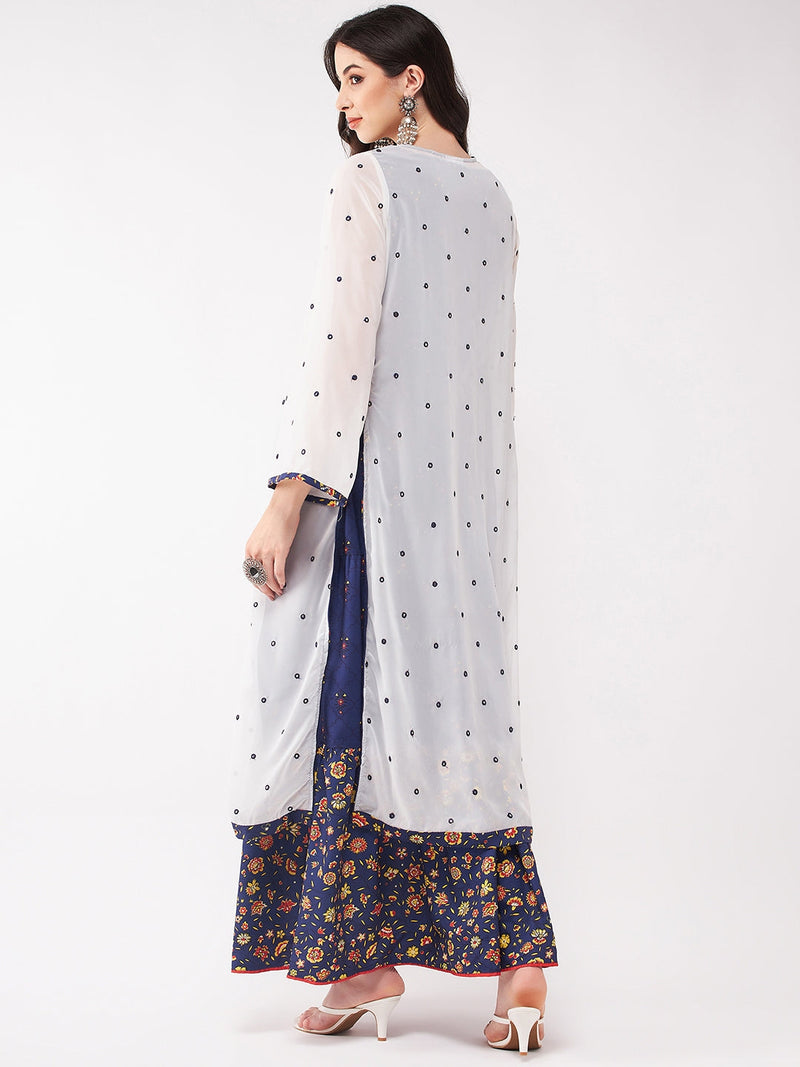 Mughal Printed Top  With Skirt And Embroidered Shrug