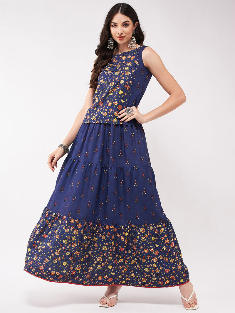 Mughal Printed Top  With Skirt And Embroidered Shrug