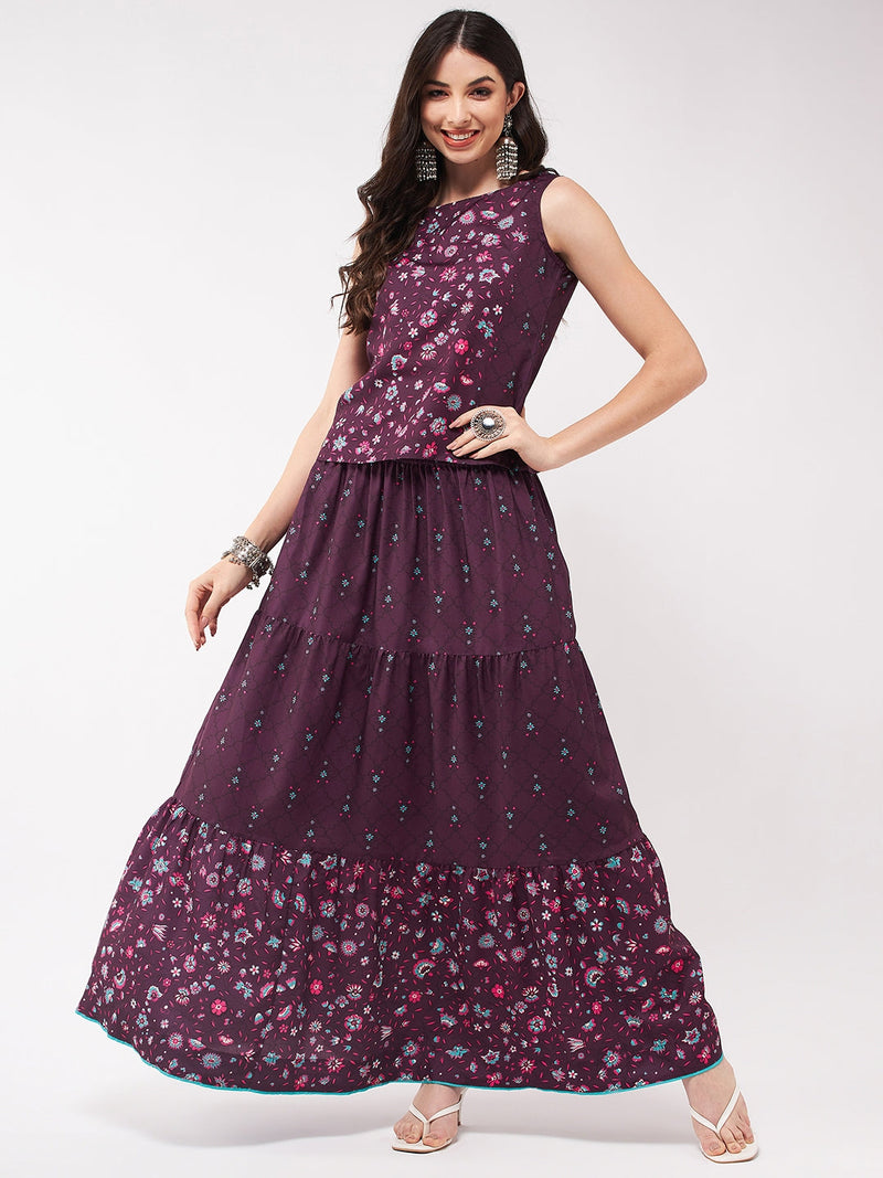 Mughal Printed Top  With Skirt And Embroidered Shrug