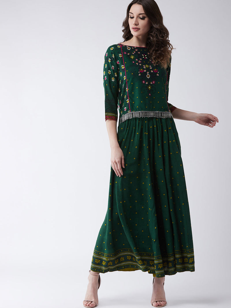 Green Mughal High-Low Top With Kalidaar Palazzo