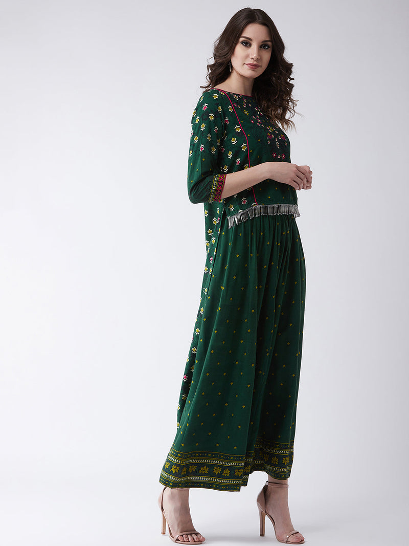 Green Mughal High-Low Top With Kalidaar Palazzo