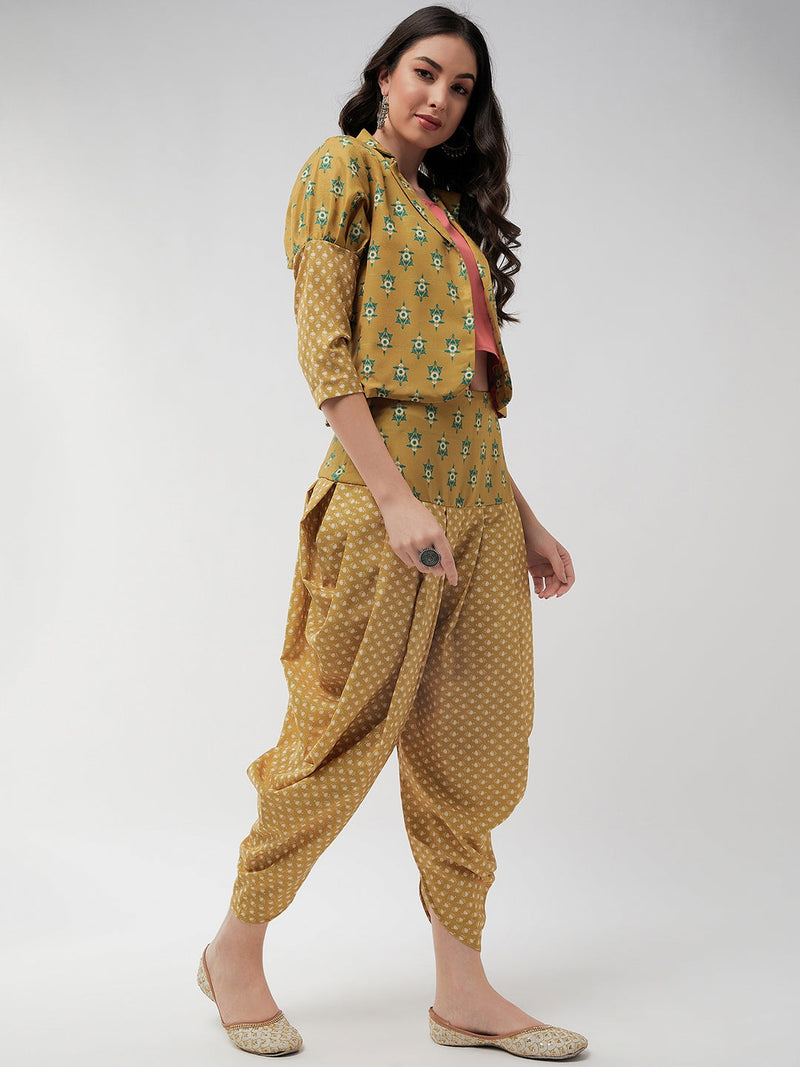 Jaipur Haat Leg 'O' Mutton Sleeves Jacket With Top And Dhoti Pant