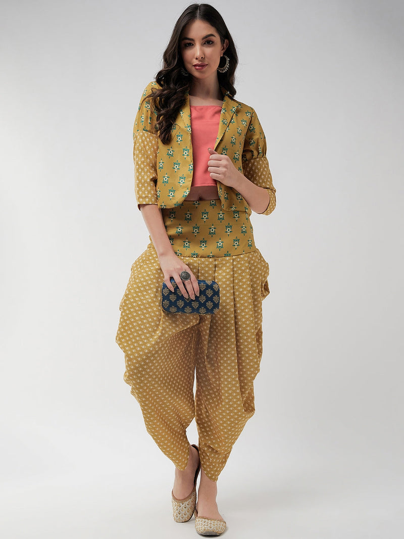 Jaipur Haat Leg 'O' Mutton Sleeves Jacket With Top And Dhoti Pant