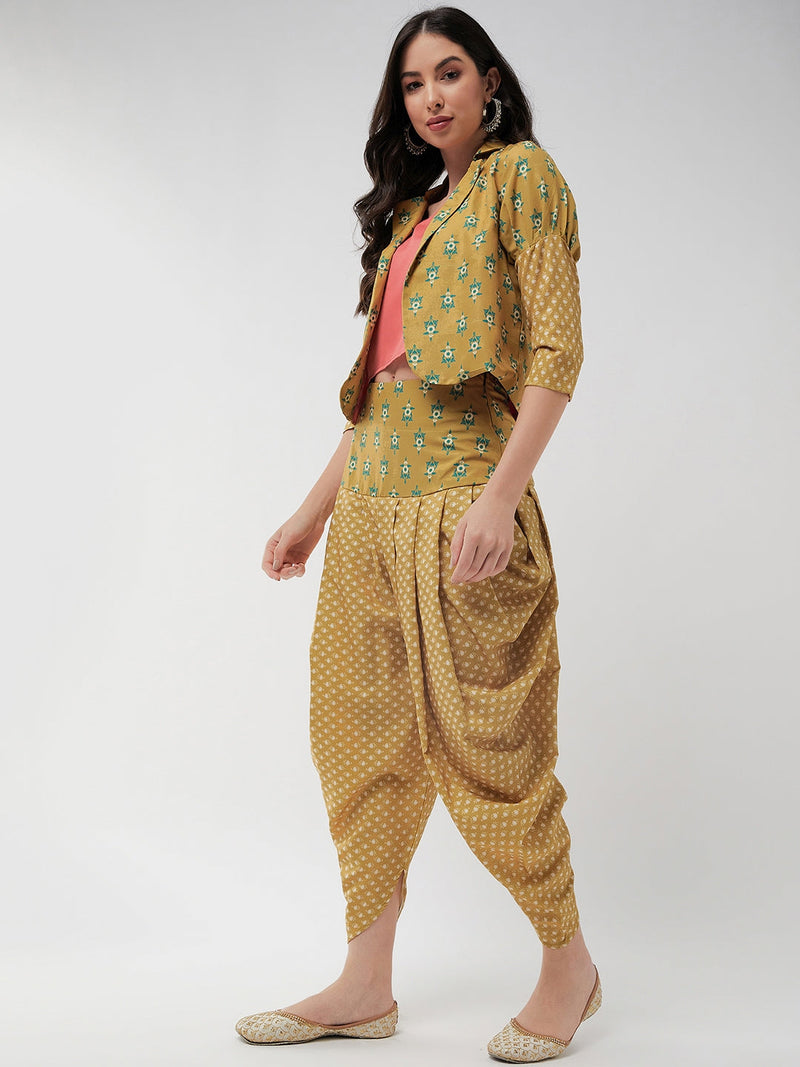 Jaipur Haat Leg 'O' Mutton Sleeves Jacket With Top And Dhoti Pant