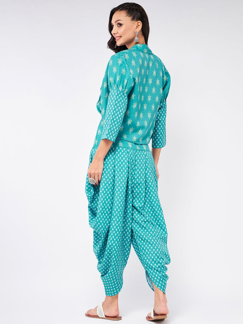 Jaipur Haat Leg 'O' Mutton Sleeves Jacket With Top And Dhoti Pant