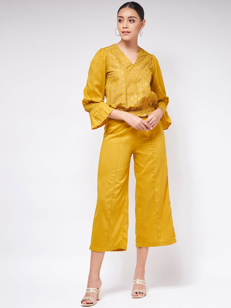 Shringaar Mustard Block Printed Stylish Top With Matching Pant