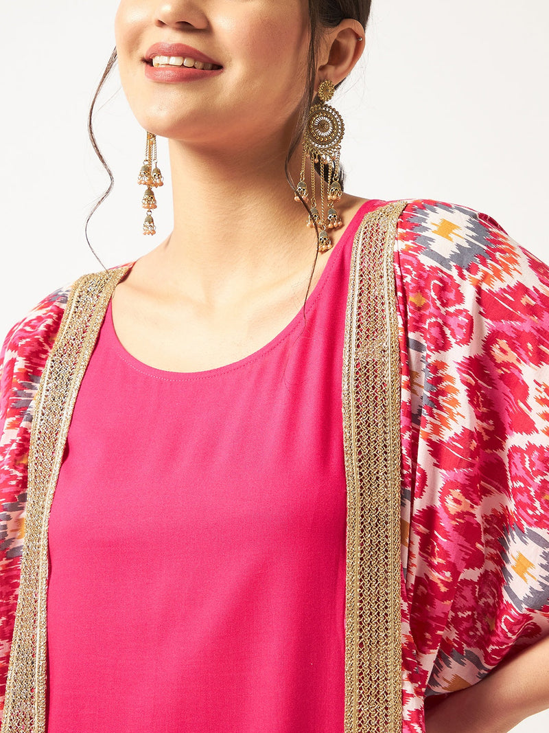 Ikat Printed Shrug With Solid Inner