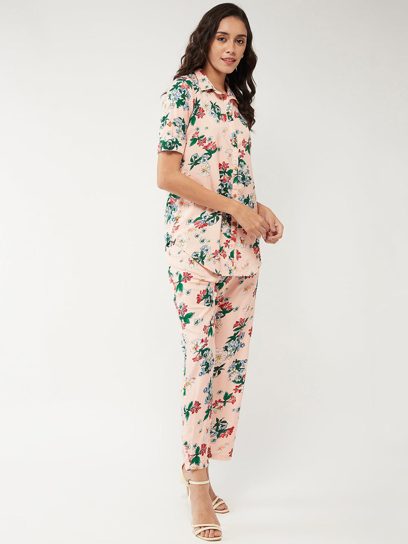 Floral Printed Lounge Shirt With Pant Set