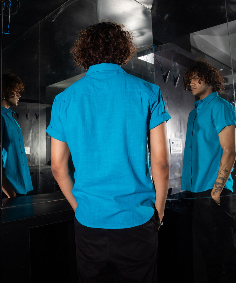 Azure blue half sleeves - Oversized Shirt