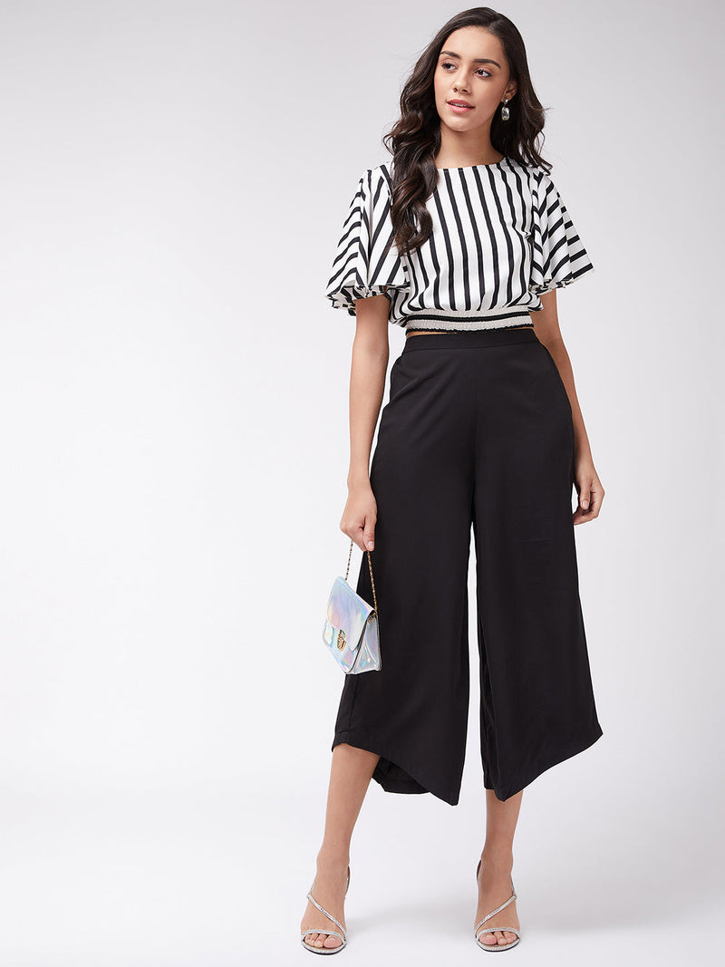 Monocromatic Stripes Crop Top With Solid Pants