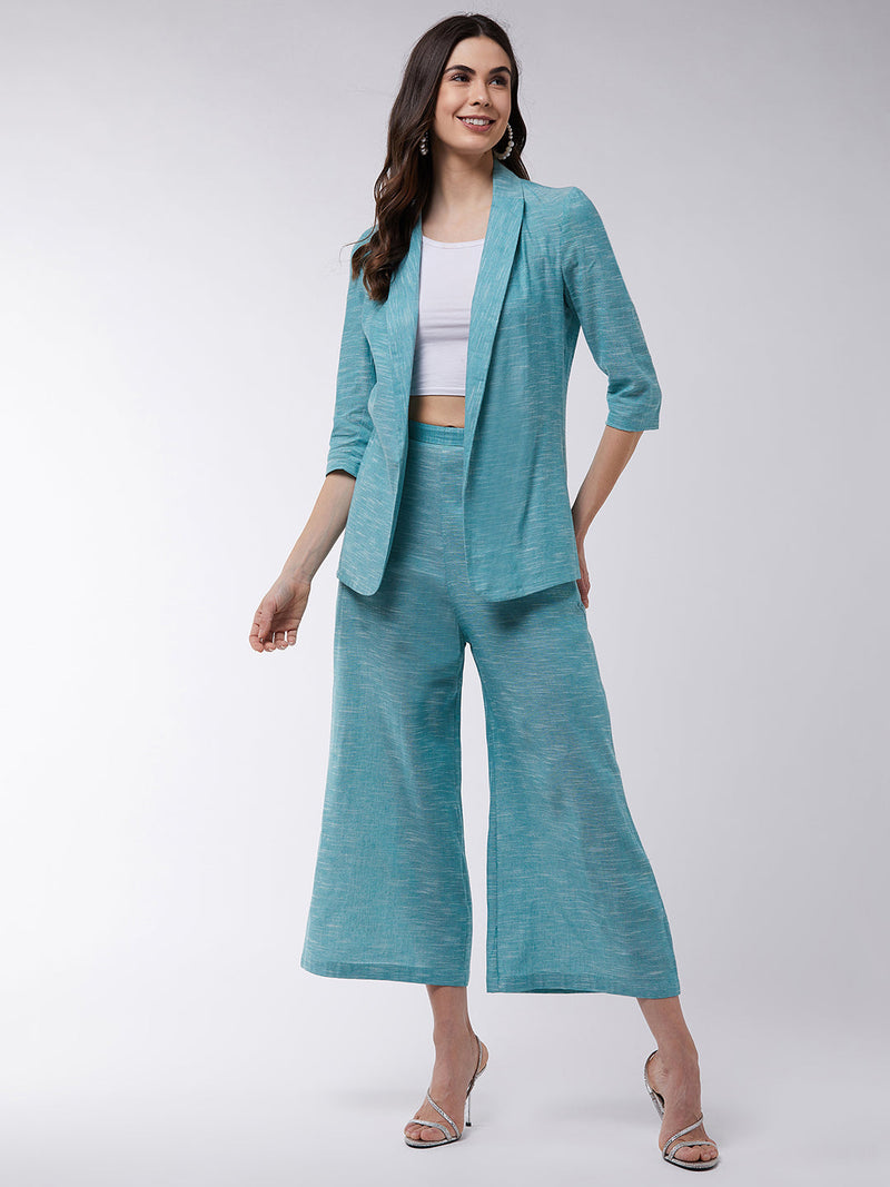 Chambray Long Blazer And Pant Set