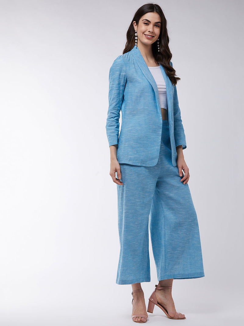 Chambray Long Blazer And Pant Set