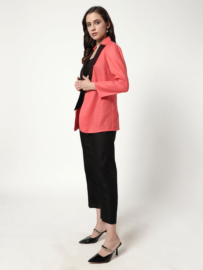 Blazer With Sequin Lapel And Contrast Pant Set