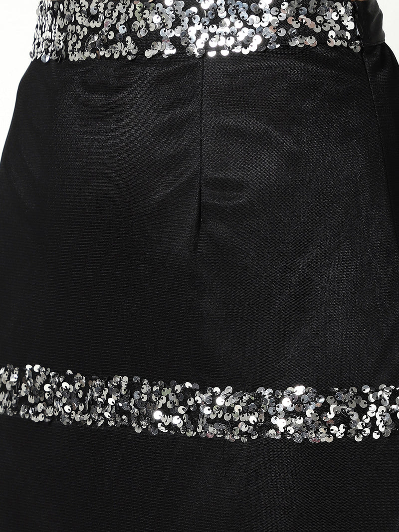 Sequin Bralette With Solid Blazer And Stylish Skirt Set