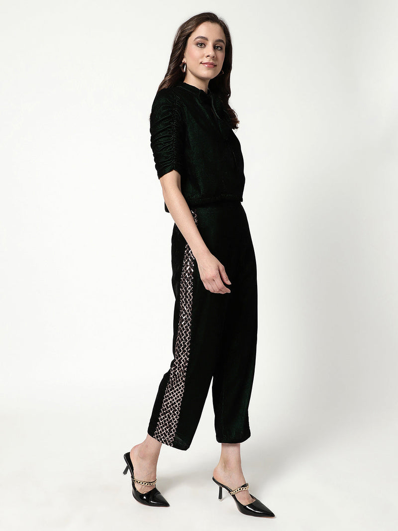 Velvet Tie-Up Top With Matching Pant Set Having Sequin Details