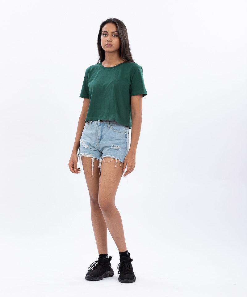 Comfort Fit Crop top - Dark  green