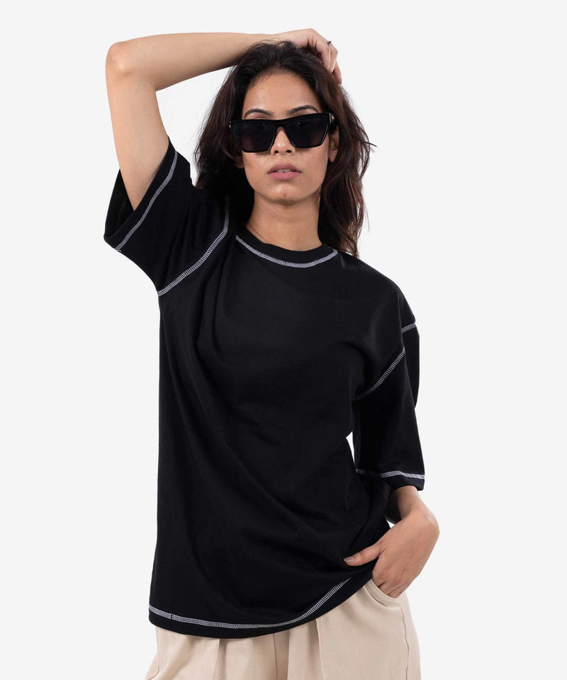 Inside-Out Oversized T-shirt - Black - TheBTclub