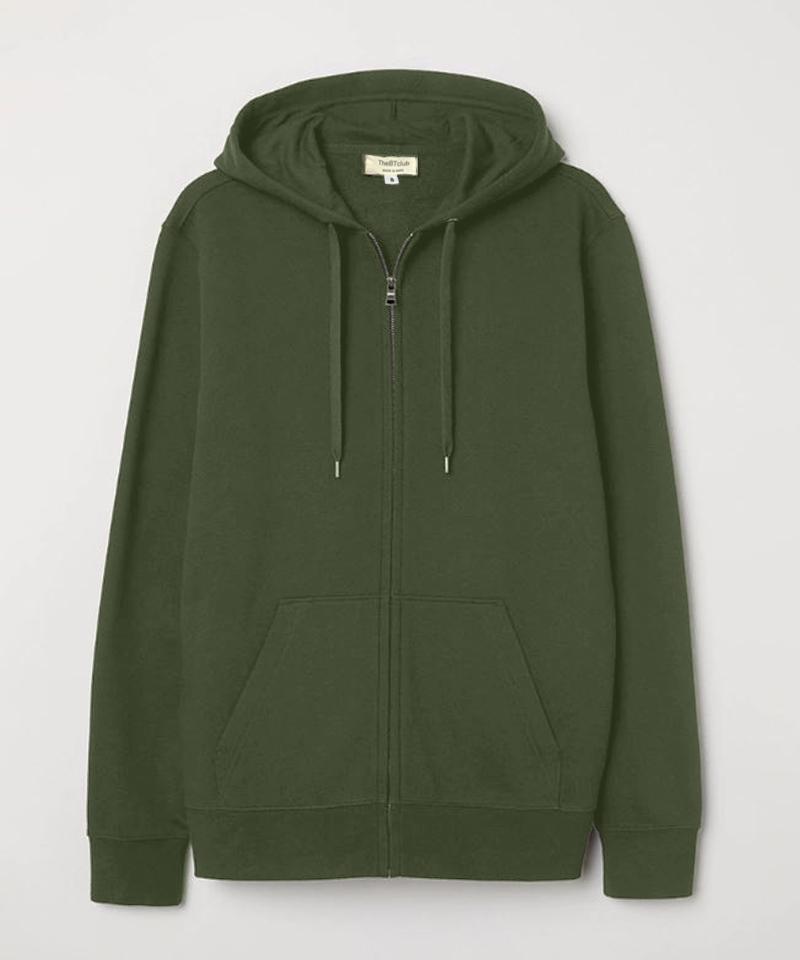 Olive green - Basic Zipped Hooded Sweatshirt