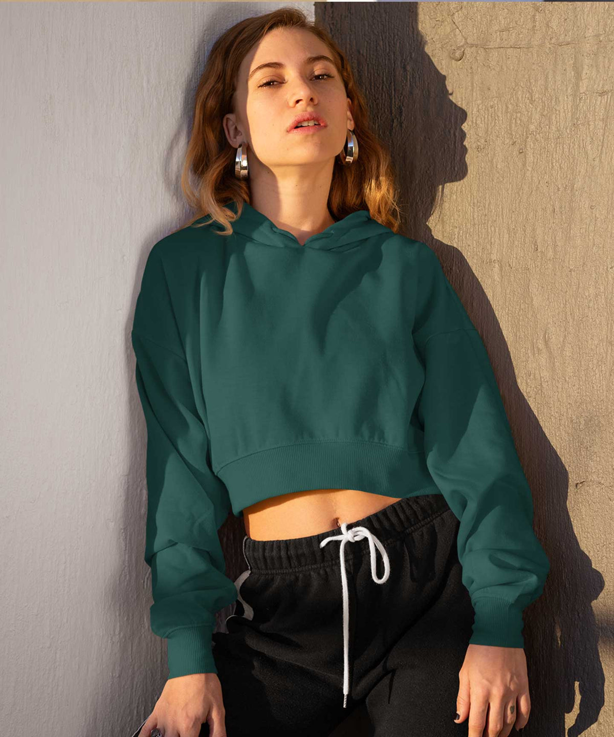 Teal crop top hoodie sale