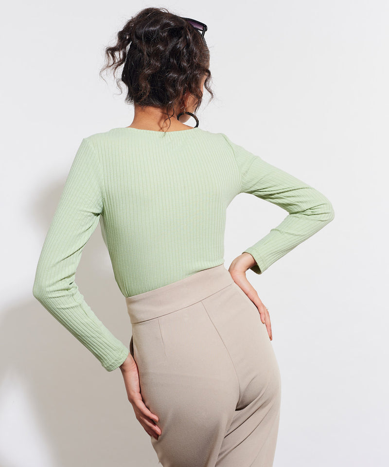 Ribbed Jersey Top - Pastel green