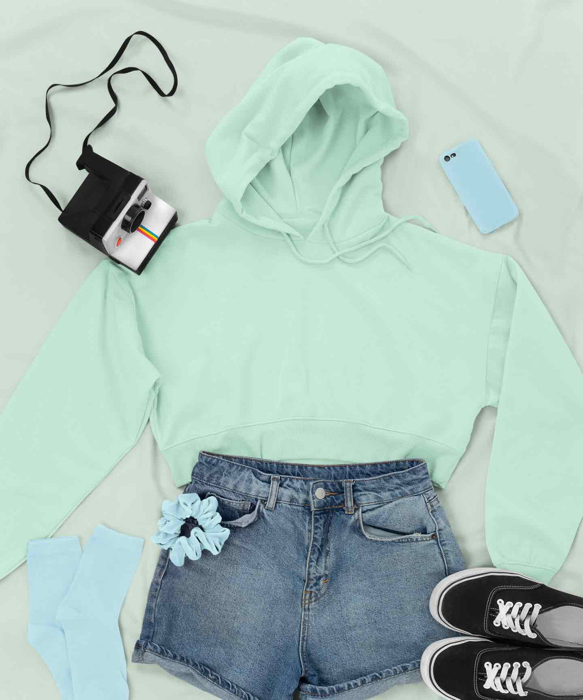 Mint green cropped hoodie best sale